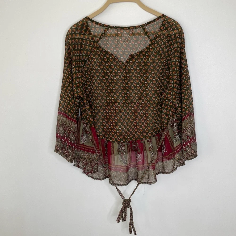 Band of Gypsies Vintage Sheer Paisley Boho Peplum Multicolor Blouse - Picture 5 of 8